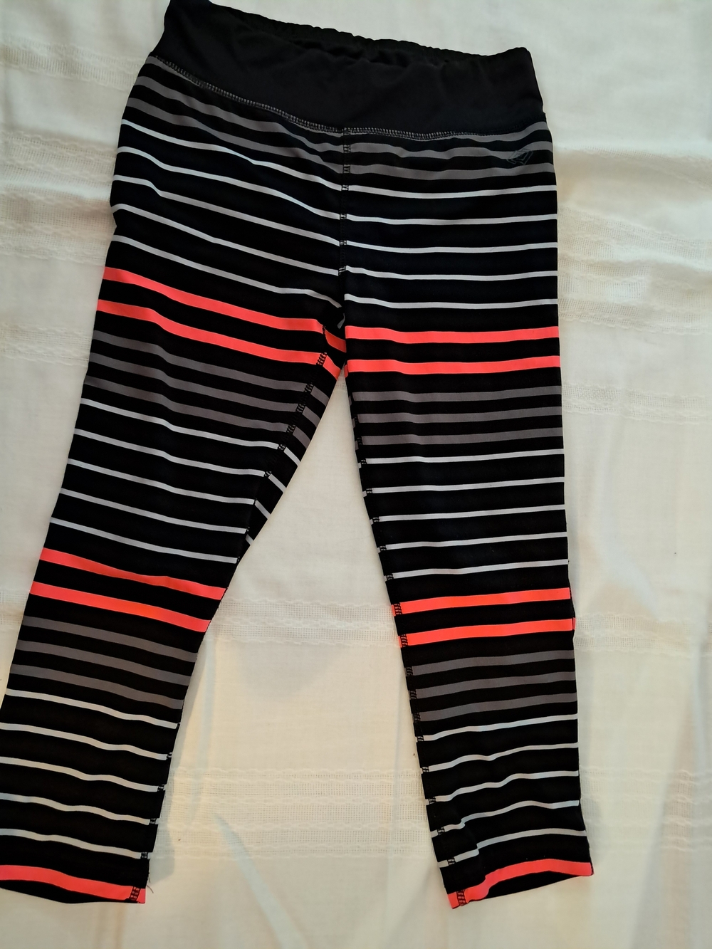 ZELOS Black Leggings with Coral & Gray Stripes